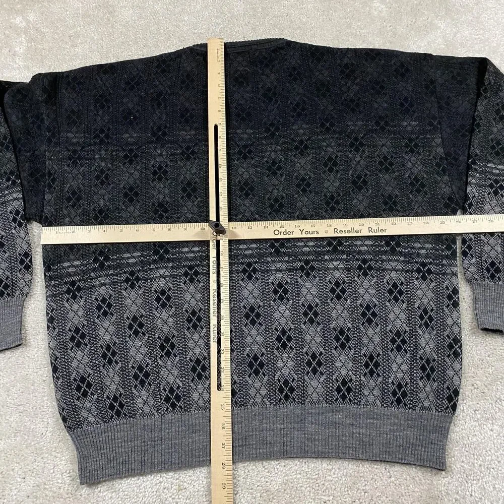 VTG Croft & Barrow Sweater Mens XL Charcoal Wool Argyle Knit Made Italy Preppy